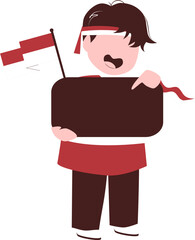 Indonesia Independence day illustration, happy kid holding Indonesia flag, cute kid character