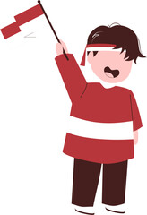Indonesia Independence day illustration, happy kid holding Indonesia flag, cute kid character