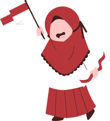 Indonesia Independence day illustration, happy kid holding Indonesia flag, cute kid character