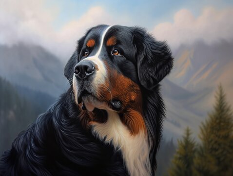 Airbrush art of a Bernese Mountain Dog