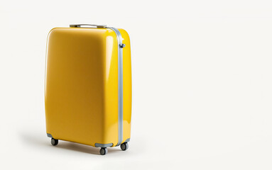 Yellow travel suitcase 3d rendering, illustration isolated on white background
