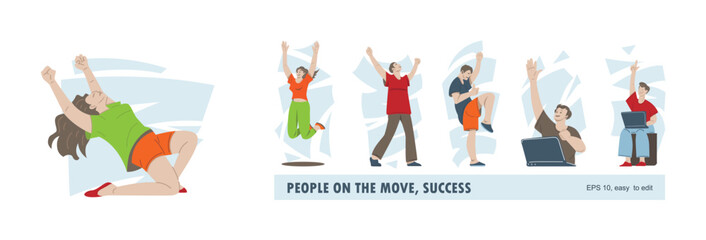 People expressing success and victory. Collection of vector illustration.