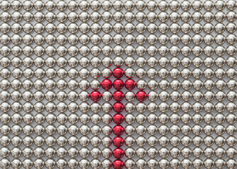A composition from magnetic silver metal balls with the open rounded red arrow