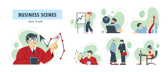 People and business. Collection of illustrations on the theme of project work.