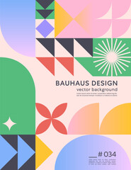 Abstract bauhaus geometric pattern background with copy space for text.Trendy minimalist geometric design with simple shapes and elements.Modern artistic vector illustration.