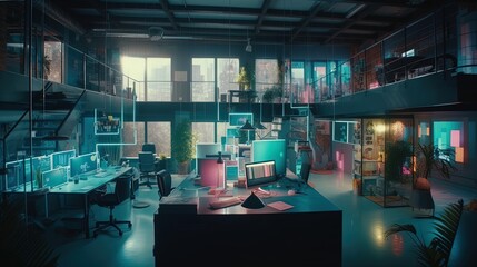 Futuristic Office Design: Vibrant and Innovative Workspaces of Tomorrow in 8K created with generative ai technology