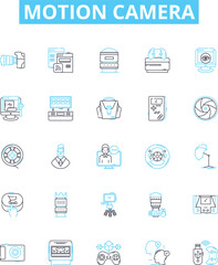 Motion camera vector line icons set. camera, motion, capture, filming, digital, recording, stream illustration outline concept symbols and signs