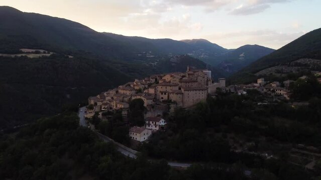 Drone flight over the Umbrian village of Vallo di Nera