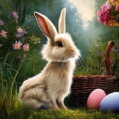 easter bunny with easter eggs