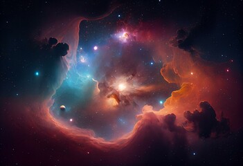 Fototapeta na wymiar Infinite space background with nebulas and stars. Generative AI