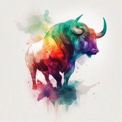 Aggressive bull. Bright watercolor..
