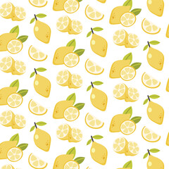 Seamless Lemon pattern. Hand drawn vector illustration for summer romantic cover, tropical wallpaper, vintage texture