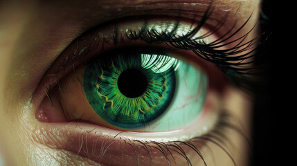 Fototapeta na wymiar Close-up of a woman's green eye. Generative AI.1