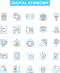 Digital economy vector line icons set. digital, economy, technology, online, commerce, services, finance illustration outline concept symbols and signs