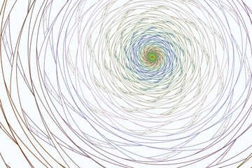 Multicolored swirling pattern of curved lines on a white background. Abstract fractal 3D rendering