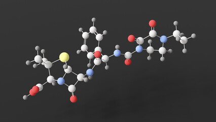 piperacillin molecule, molecular structure, antipseudomonal penicillins, ball and stick 3d model, structural chemical formula with colored atoms