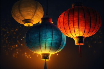 Background from Chinese lanterns created with generative AI technology