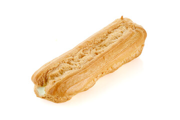 Eclairs isolated on white background. Delicious french dessert. Sweet dessert.