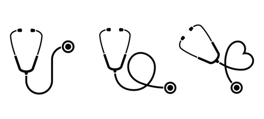 Fototapeta na wymiar Stethoscope icons, heart shaped stethoscope symbol, doctor tool for listening chest, medical icon for doctor or nurse