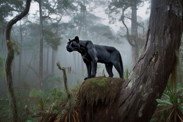 black panther walking through the forest