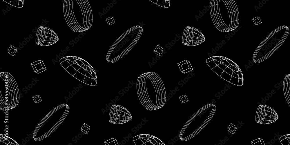 Poster 3d aesthetic y2k wireframe shapes abstract background. retro line art vector illustration. eps 10