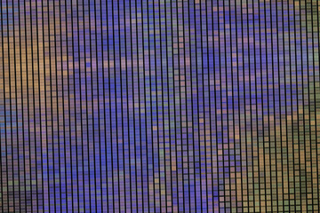 Purple orange mosaic pattern of small squares on a white background. Abstract fractal 3D rendering