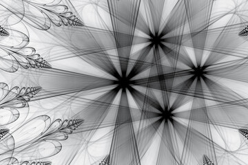 Black floral pattern of crooked waves on a white background. Abstract fractal 3D rendering