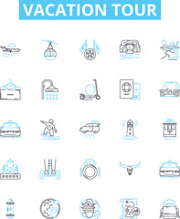 Vacation tour vector line icons set. Trip, Tour, Travel, Holiday, Journey, Excursion, Break illustration outline concept symbols and signs