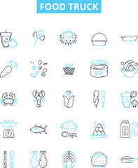 Food truck vector line icons set. Food, truck, cuisine, mobile, meals, eats, tacos illustration outline concept symbols and signs