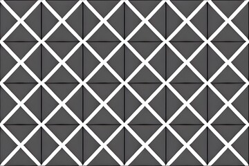 Tile with squares, triangles, rhombuses, diamond. Cross grid and mesh. Black and white and gray/grey seamless geometric pattern, monochromatic. Generative AI.