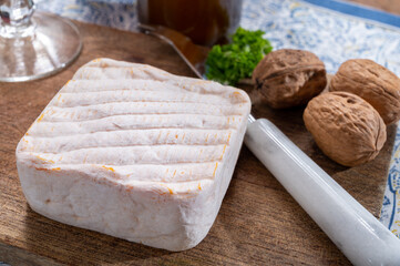 Cheese collection, Belgian soft yellow cow milk cheese with white mold from Bruges