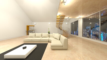 夜景が見えるリビングルーム