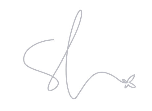 SL Signature Logo with butterfly. Handwritten monogram logo in clean monoline style.  Transparent PNG
