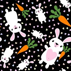 Cartoon animals seamless Easter eggs and rabbit and paint bunnies pattern for wrapping paper and kids clothes print