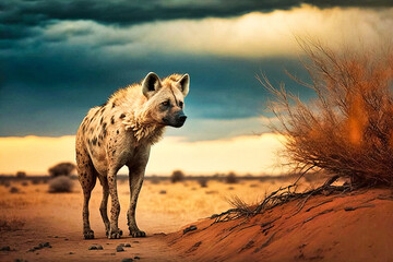 A hyena in the savannah - generative ai - obrazy, fototapety, plakaty
