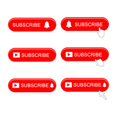 set of buttons.Subscribe icon vector. Red button subscribe.Label subscribe for video channel for website vector.Like button.