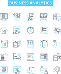 Business analytics vector line icons set. Business, Analytics, Data, Intelligence, Decision, Analysis, Modeling illustration outline concept symbols and signs