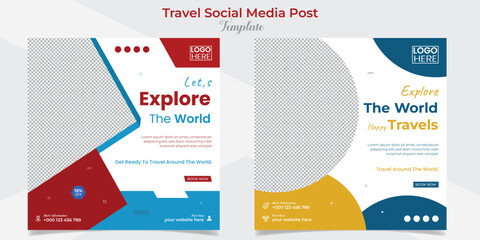 Adventure travel and tour square flyer post banner and social media post template design set