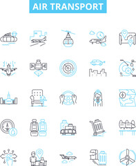 Air transport vector line icons set. Aviation, Airlines, Airway, Concord, Airliner, Jets, Jetset illustration outline concept symbols and signs