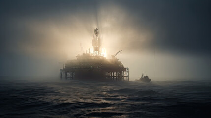 Fototapeta premium oil rig at sunset created with Generative AI technology