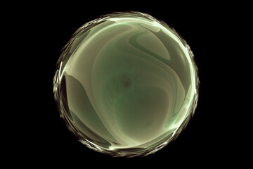 Green sphere from curved waves on a black background. Abstract fractal 3D rendering