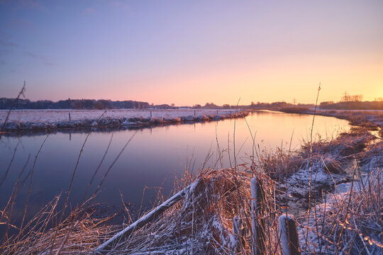 Riverbend in Schleswig-Holstein in winter. High quality photo