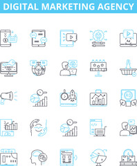 Digital marketing agency vector line icons set. Digital, Marketing, Agency, SEO, Ads, Analytics, Social illustration outline concept symbols and signs