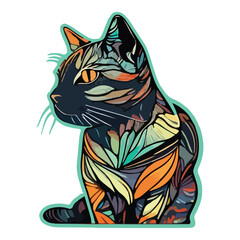 Colorful Cat Flat Icon Isolated On White Background