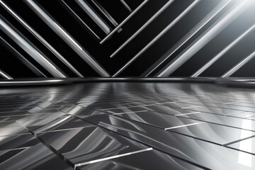 Silver podium color 3D background with geometric shapes for product presentation minimal style, stage, silver background.