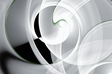 White swirling pattern of crooked waves on a black background. Abstract fractal 3D rendering