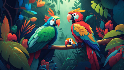 Obraz premium colorful Illustration of a tropical rainforest .Generative AI.