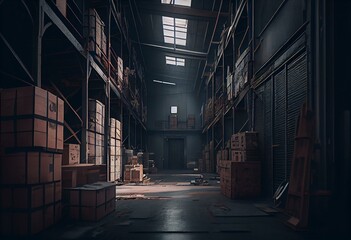 Naklejka na ściany i meble Empty warehouse or storehouse. Generative AI