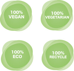 100% vegan, vegetarian, eco, recycle label set