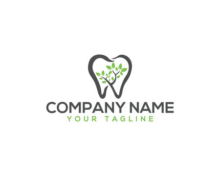 Dental and eco leaf healthy teeth logo design concept. Natural Dental care vector illustration.